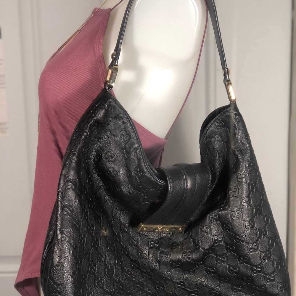 Gucci guccissima leather hobo should purse bag black